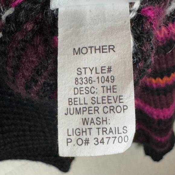 MOTHER Alpaca Blend Sweater Size XS Stripes Bell Sleeve Crop Sweater Chunky - Picture 9 of 12